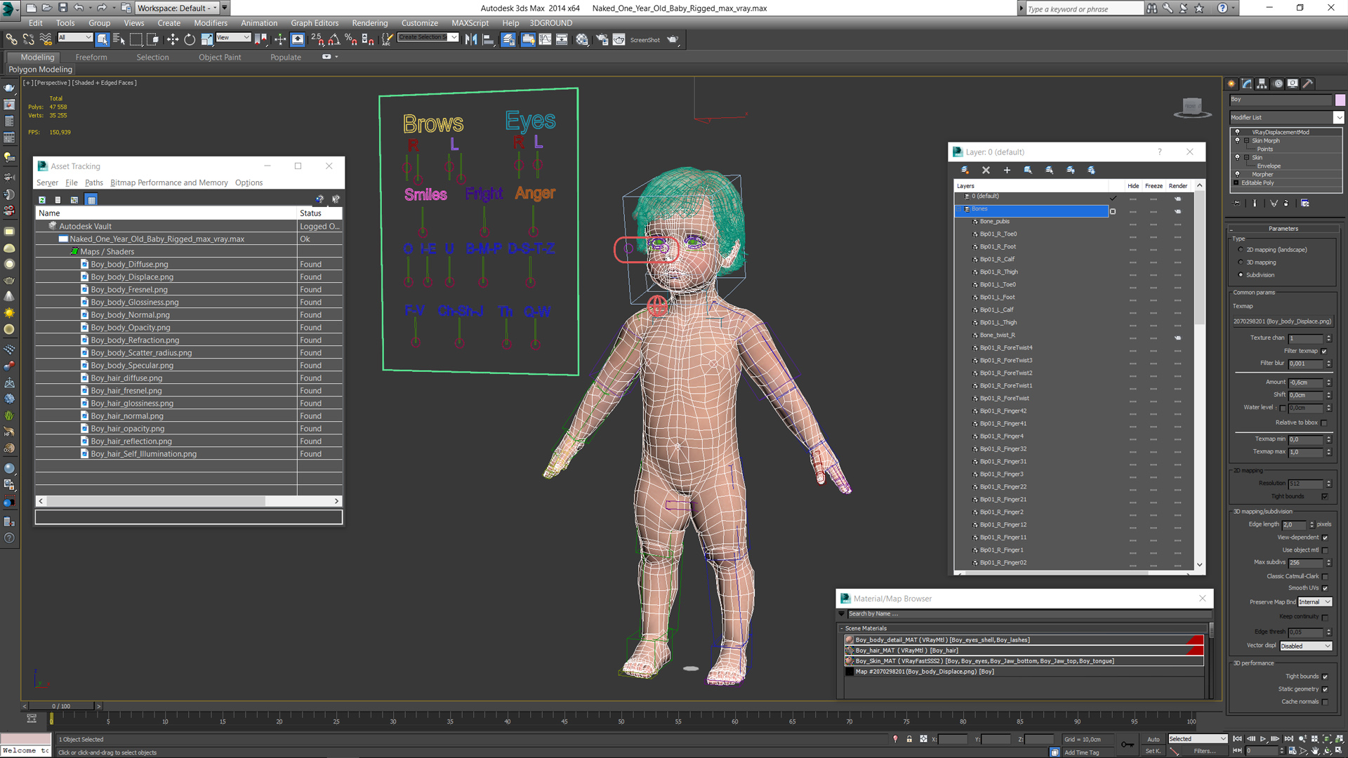 One Year Old Baby Rigged 3D model