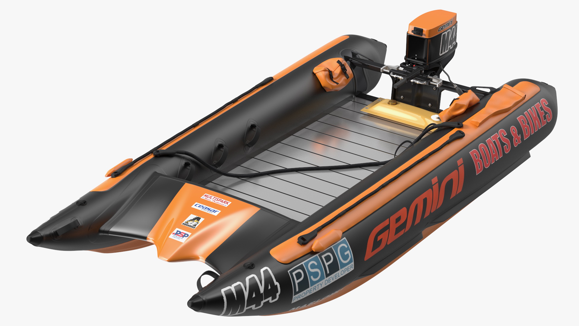 Racing Boat Gemini Zapcat F1 with Engine Orange Rigged 3D model