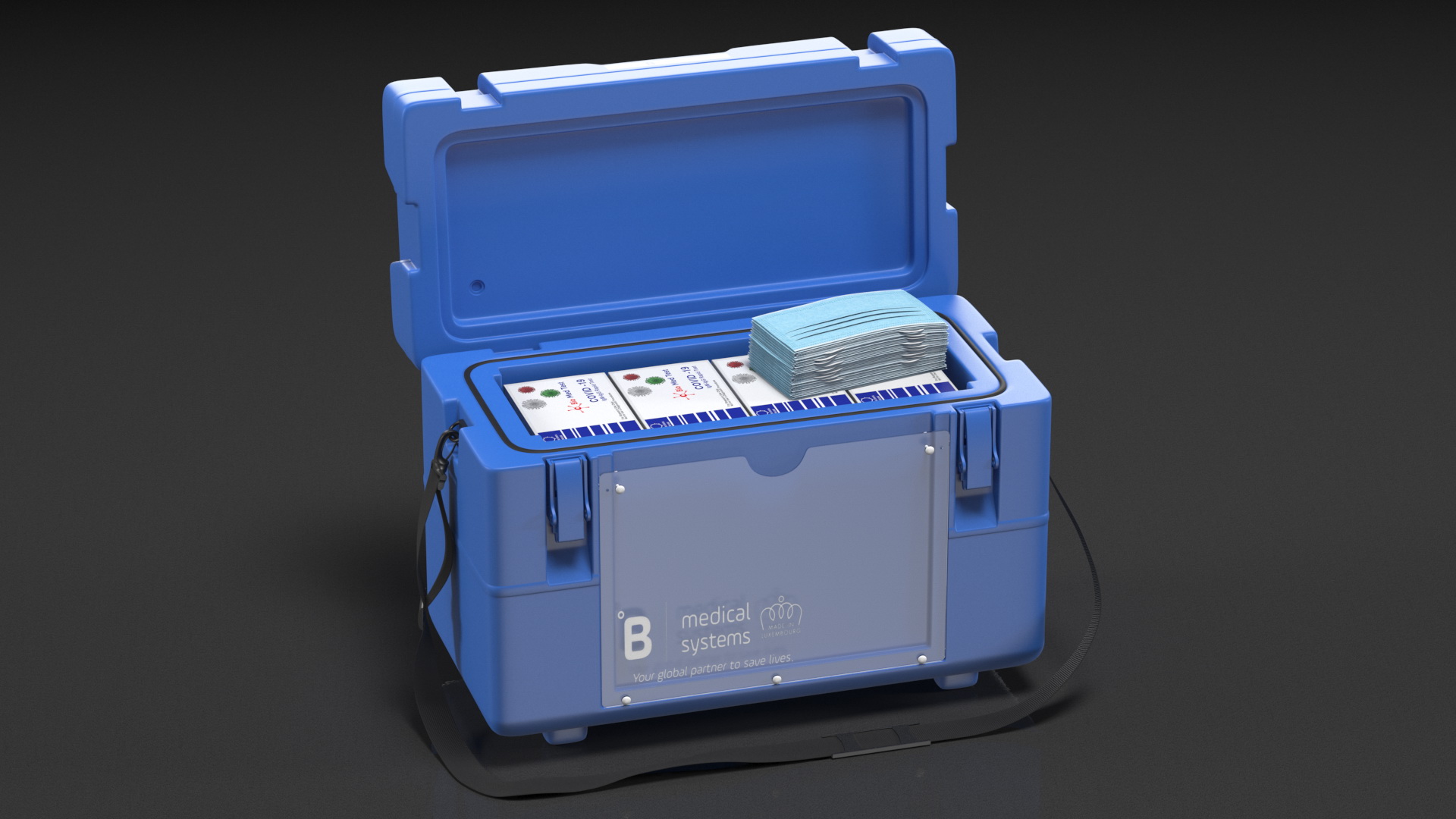 3D model Open Transport Box With Covid Tests and Masks