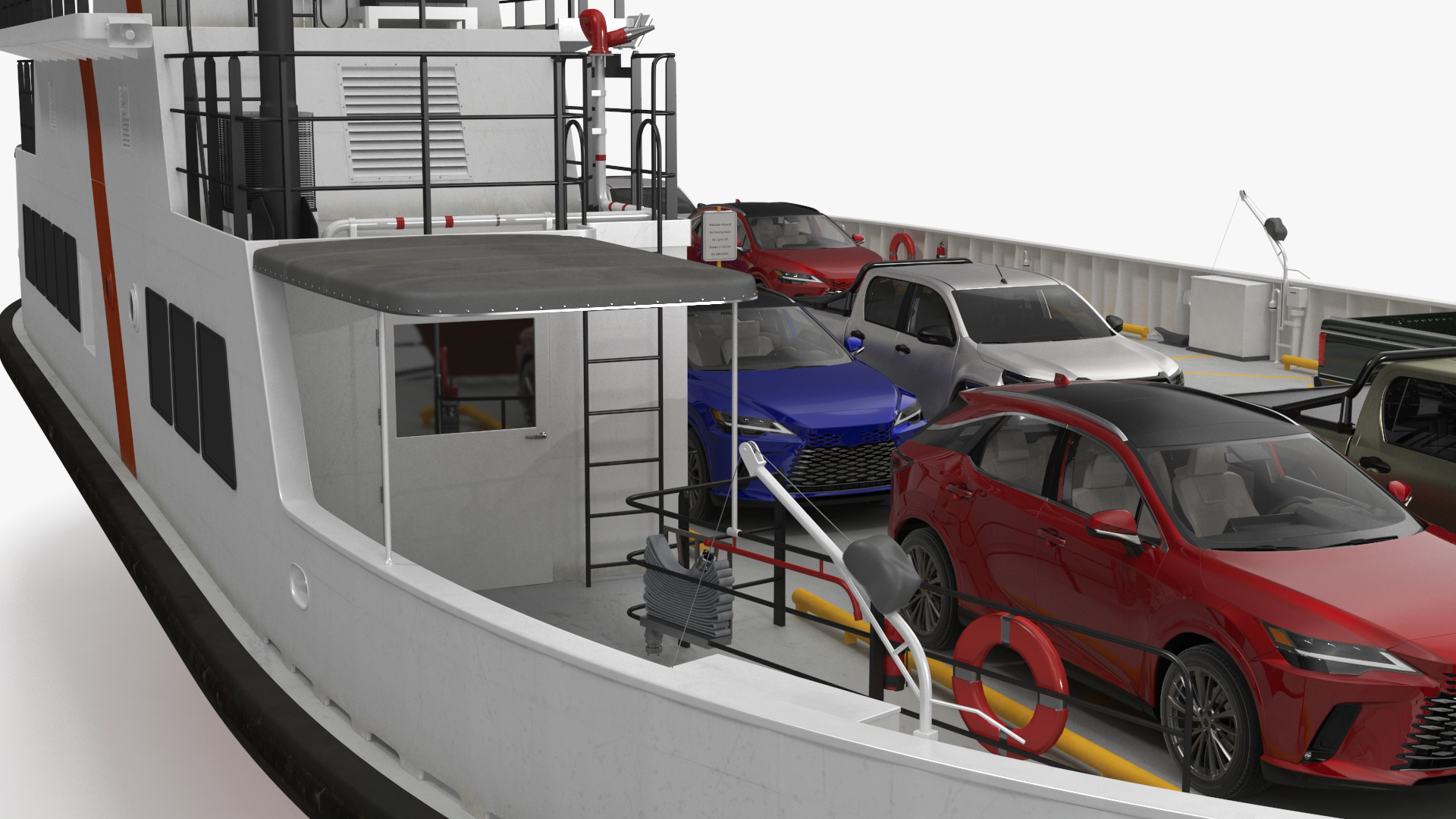 3D Ferry Ship with Vehicle model