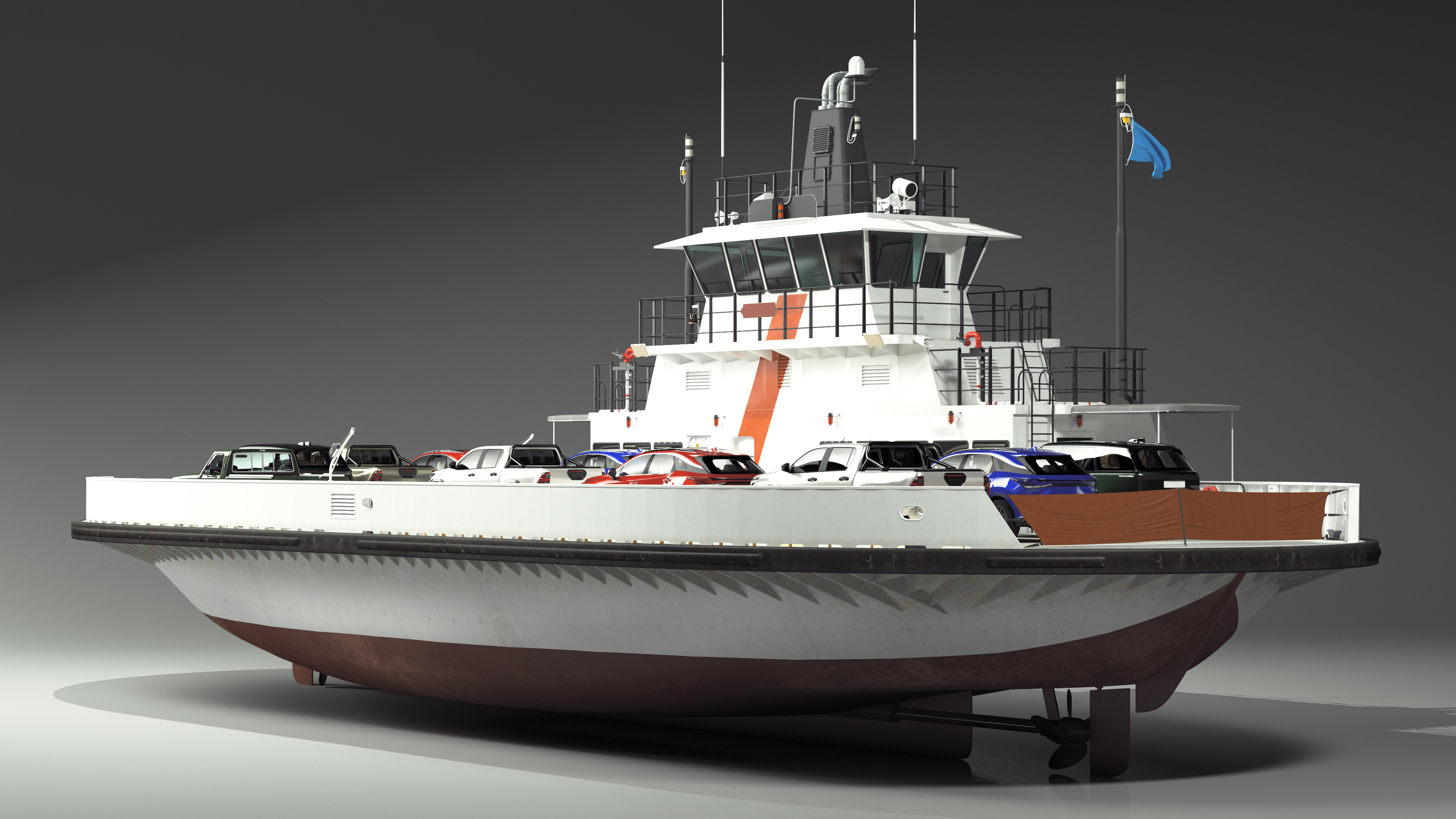 3D Ferry Ship with Vehicle model