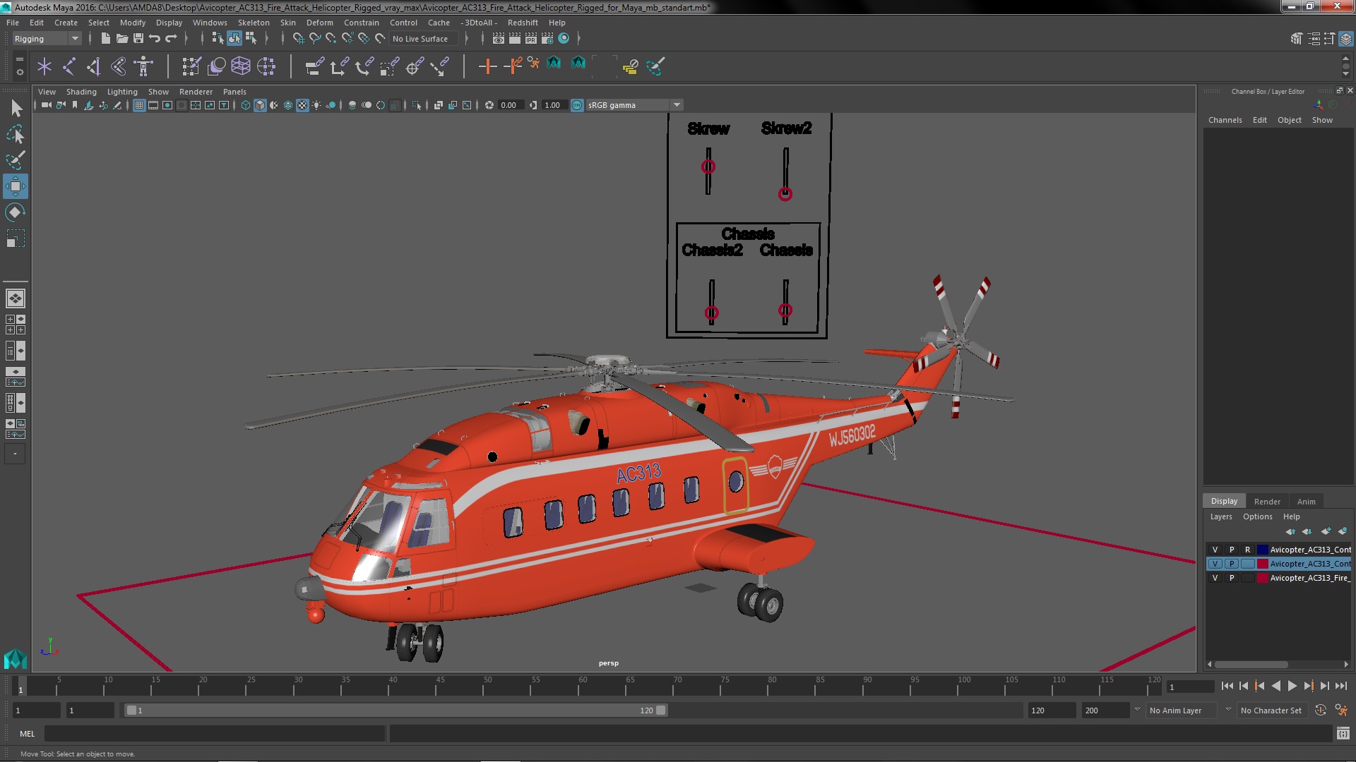 Avicopter AC313 Fire Attack Helicopter Rigged for Maya 3D model