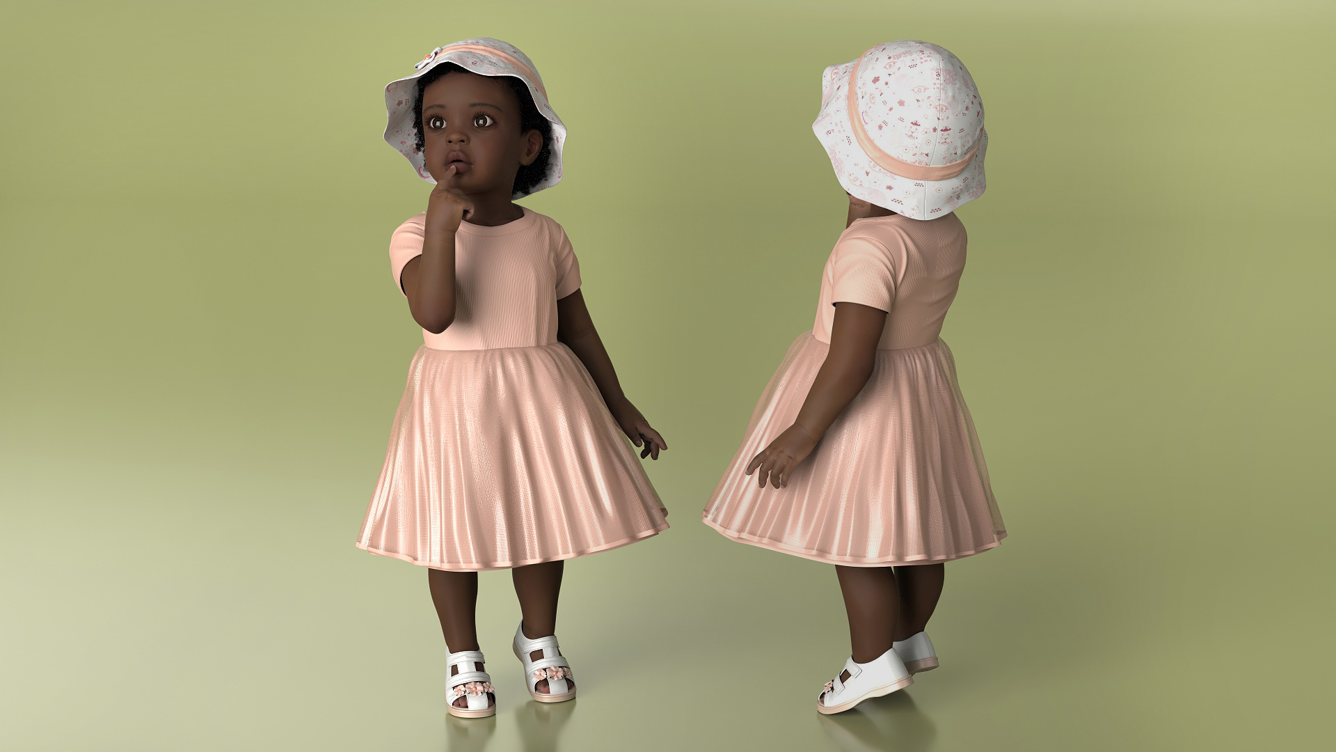 African Baby Girl Light Skin in Summer Surprised Fur 3D