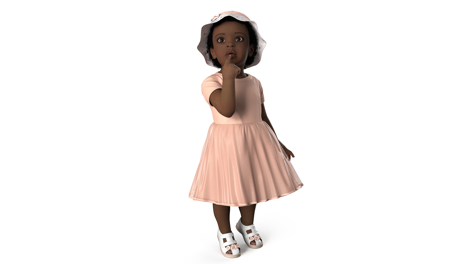 African Baby Girl Light Skin in Summer Surprised Fur 3D