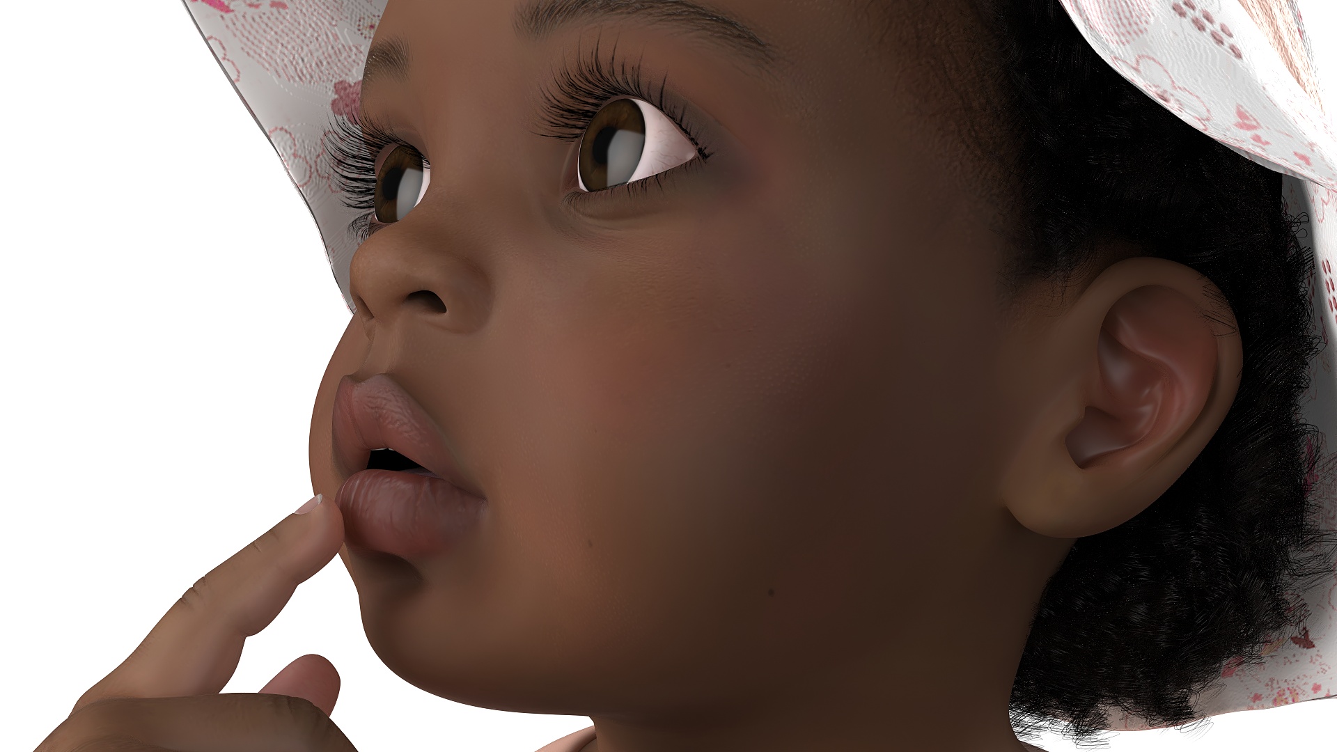 African Baby Girl Light Skin in Summer Surprised Fur 3D