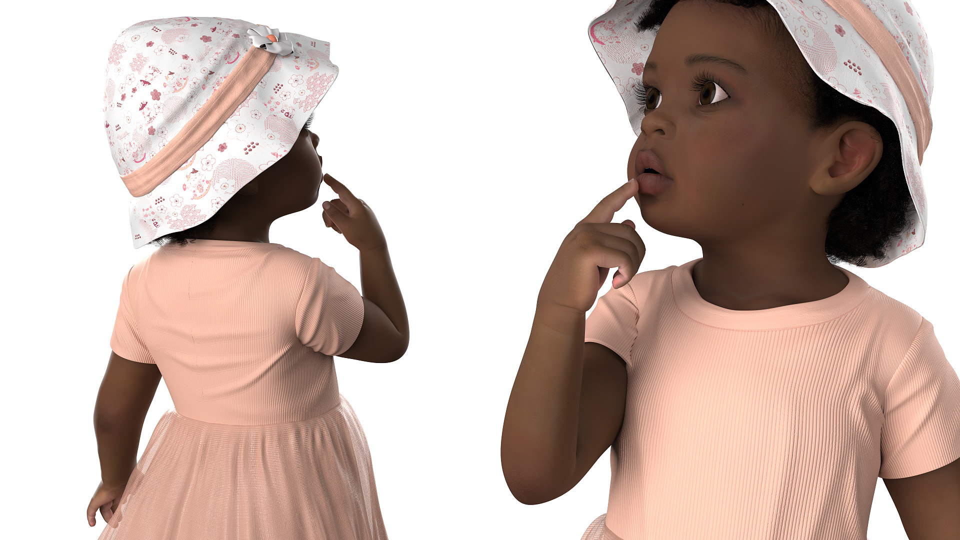 African Baby Girl Light Skin in Summer Surprised Fur 3D