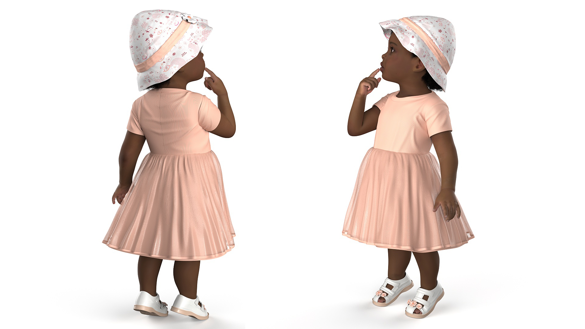 African Baby Girl Light Skin in Summer Surprised Fur 3D