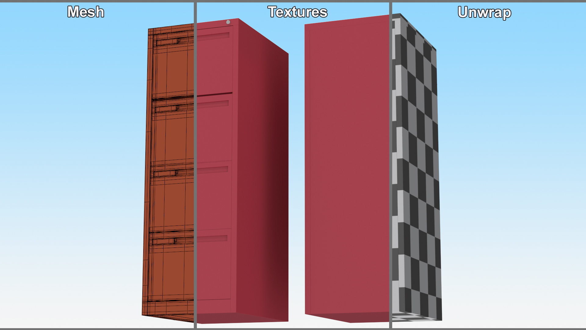 Filing Cabinet 4 Drawer Red 3D