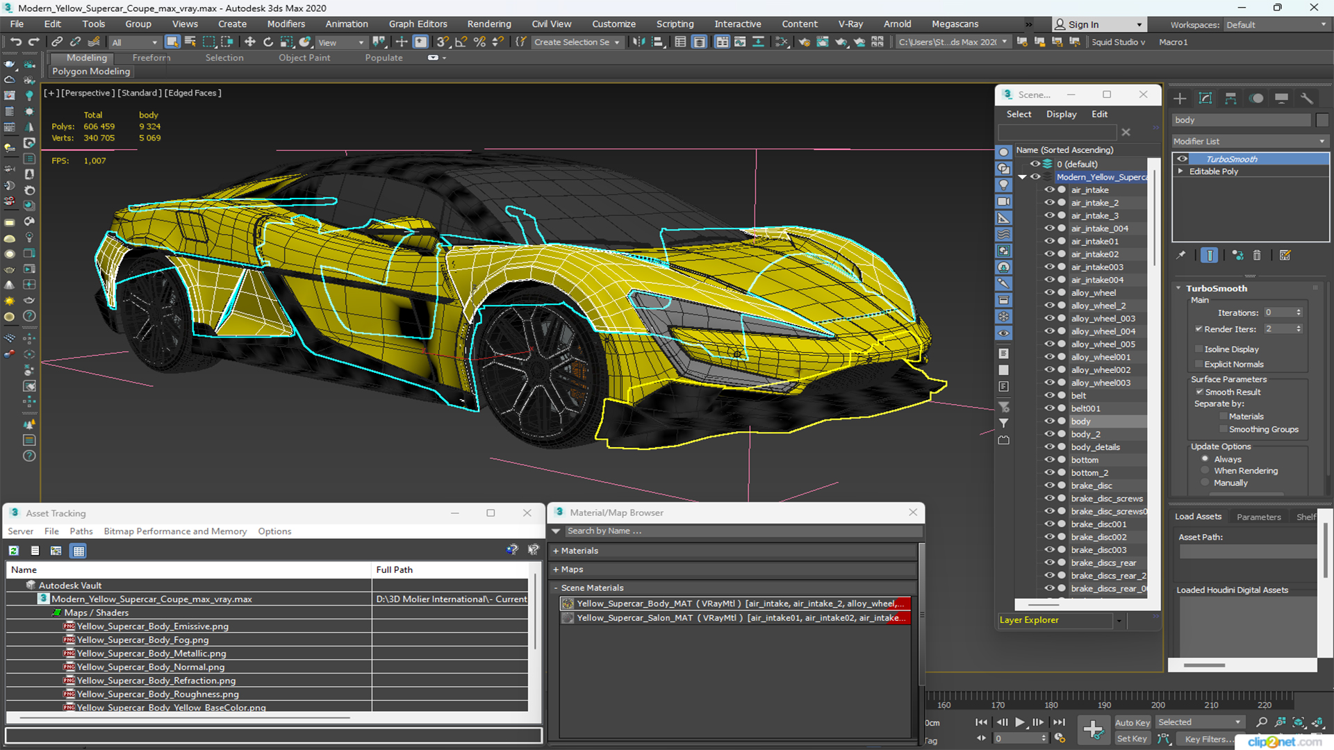 3D Modern Yellow Supercar Coupe model