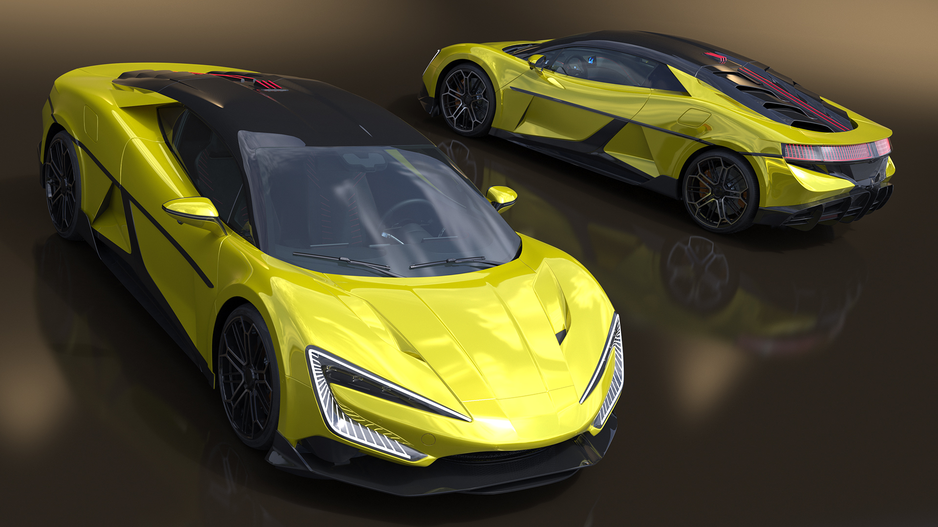 3D Modern Yellow Supercar Coupe model