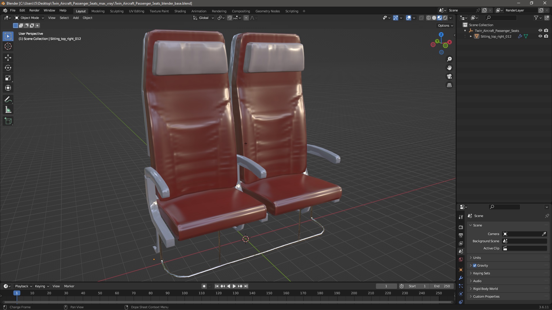 Twin Aircraft Passenger Seats 3D model