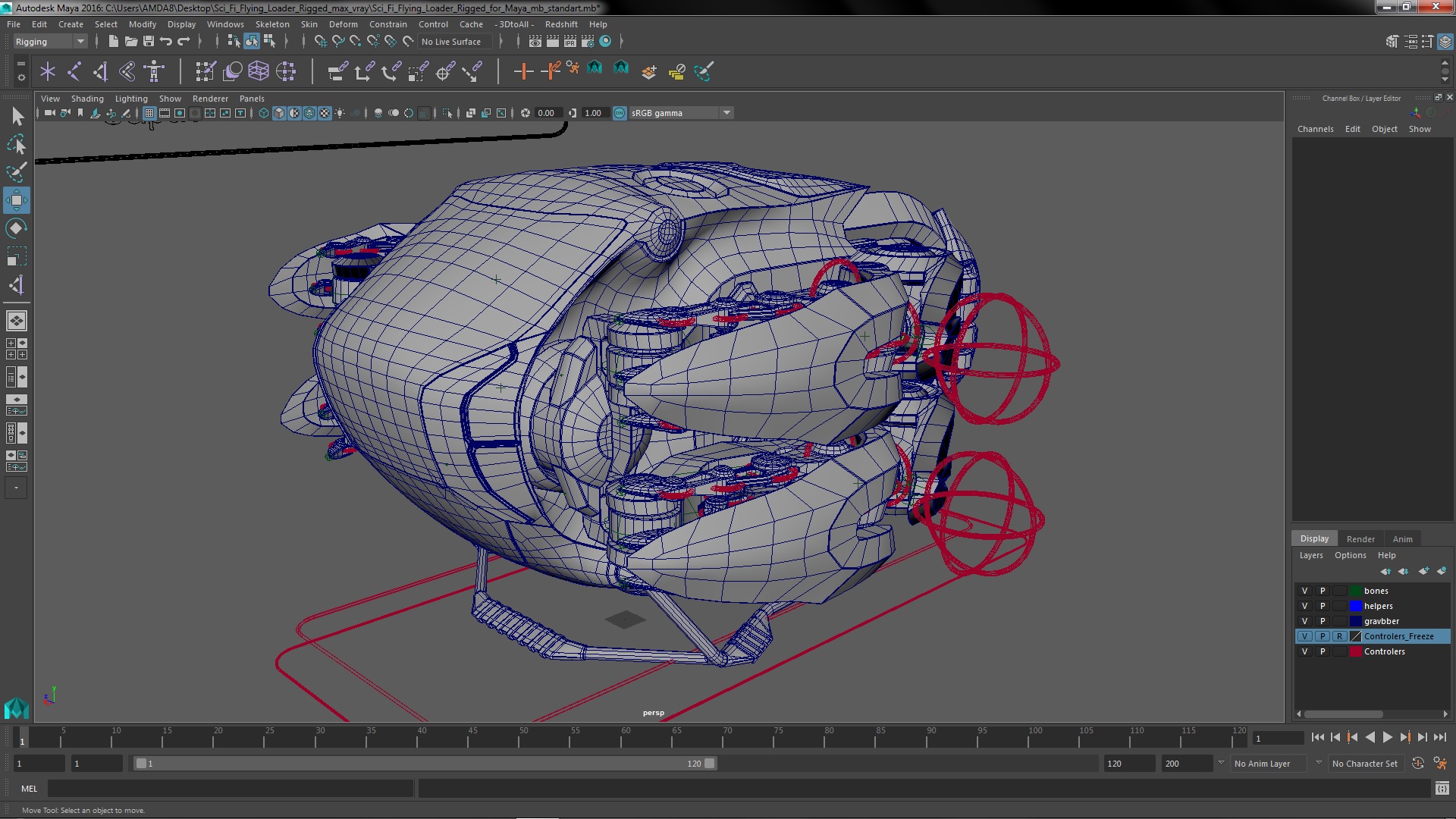 3D Sci Fi Flying Loader Rigged for Maya