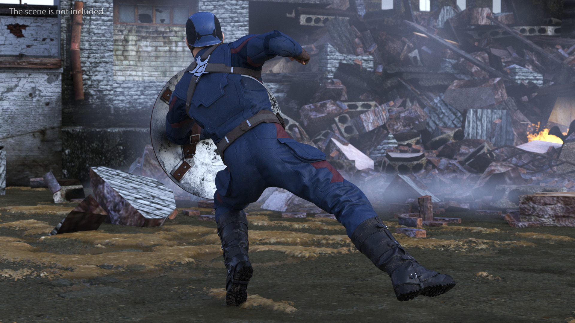 Captain America Attack Pose in Shabby Suit 3D