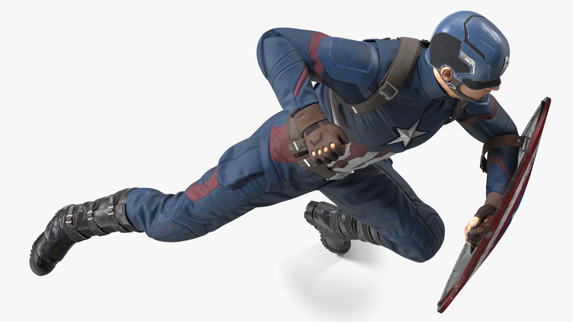 Captain America Attack Pose in Shabby Suit 3D