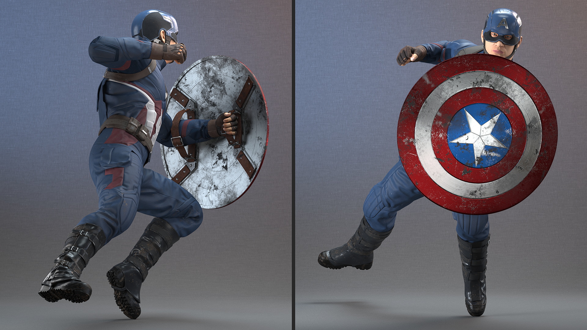 Captain America Attack Pose in Shabby Suit 3D