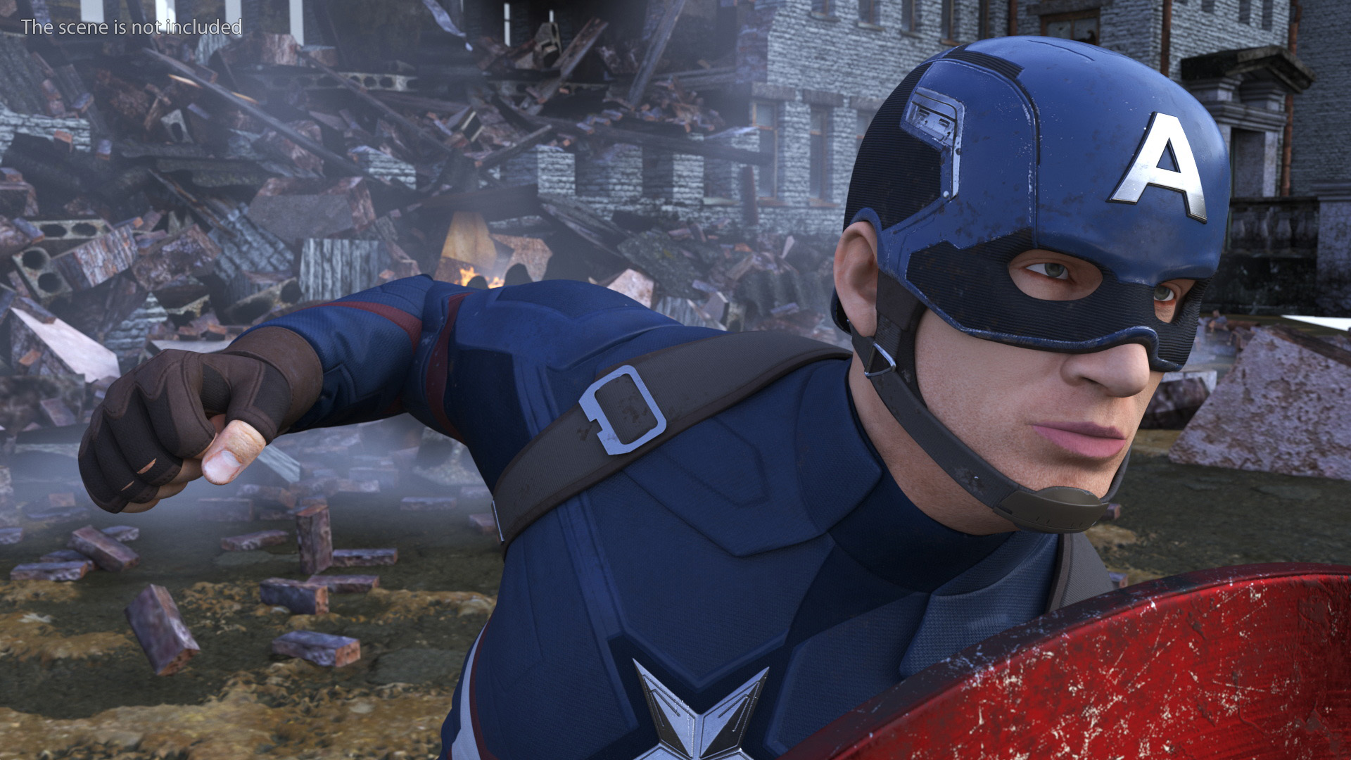 Captain America Attack Pose in Shabby Suit 3D