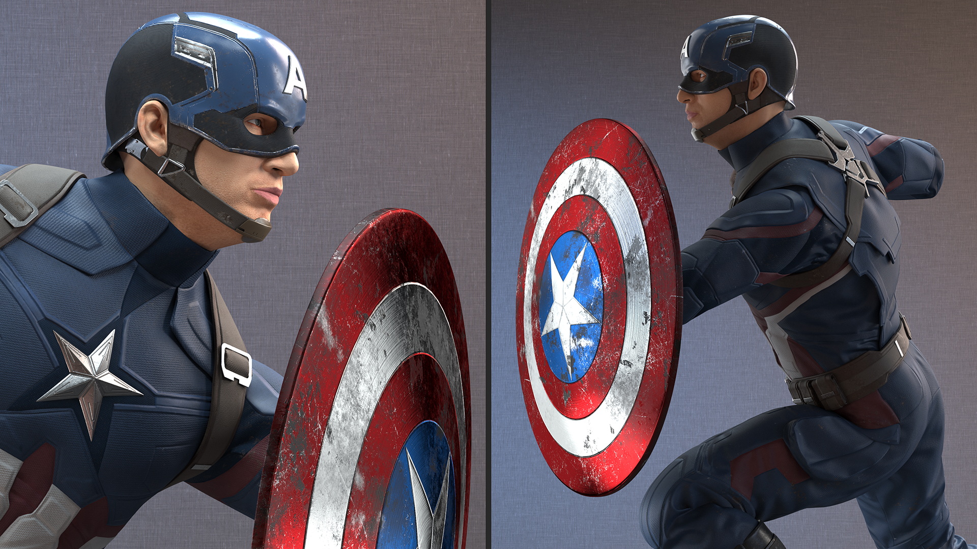 Captain America Attack Pose in Shabby Suit 3D