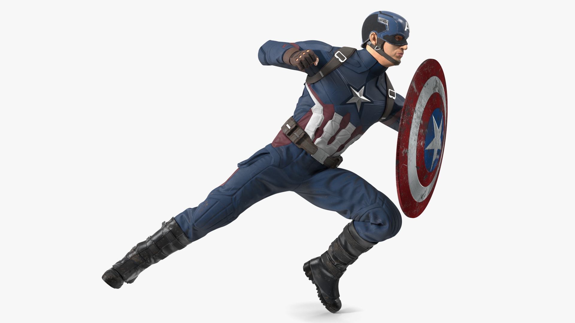 Captain America Attack Pose in Shabby Suit 3D