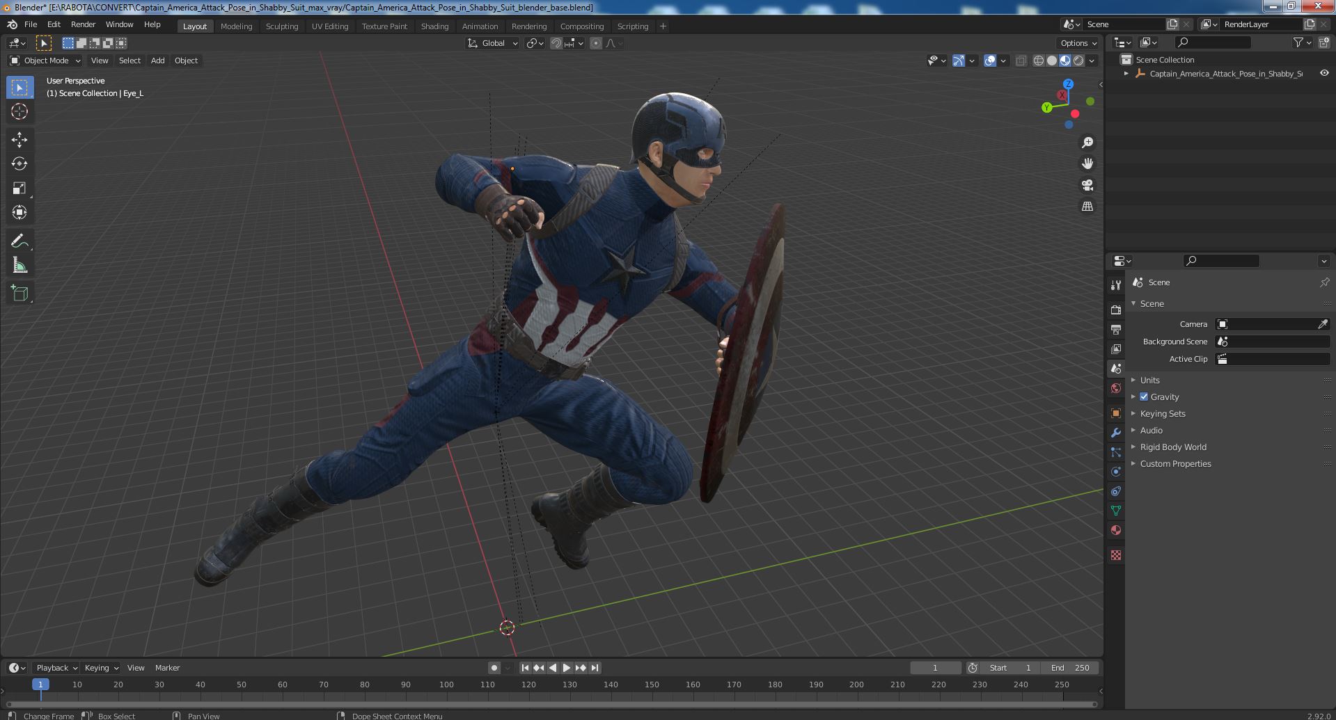 Captain America Attack Pose in Shabby Suit 3D