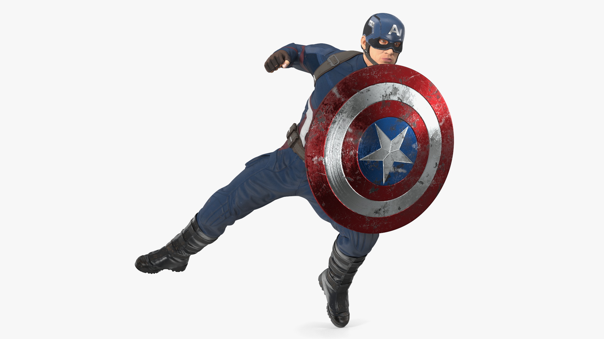 Captain America Attack Pose in Shabby Suit 3D