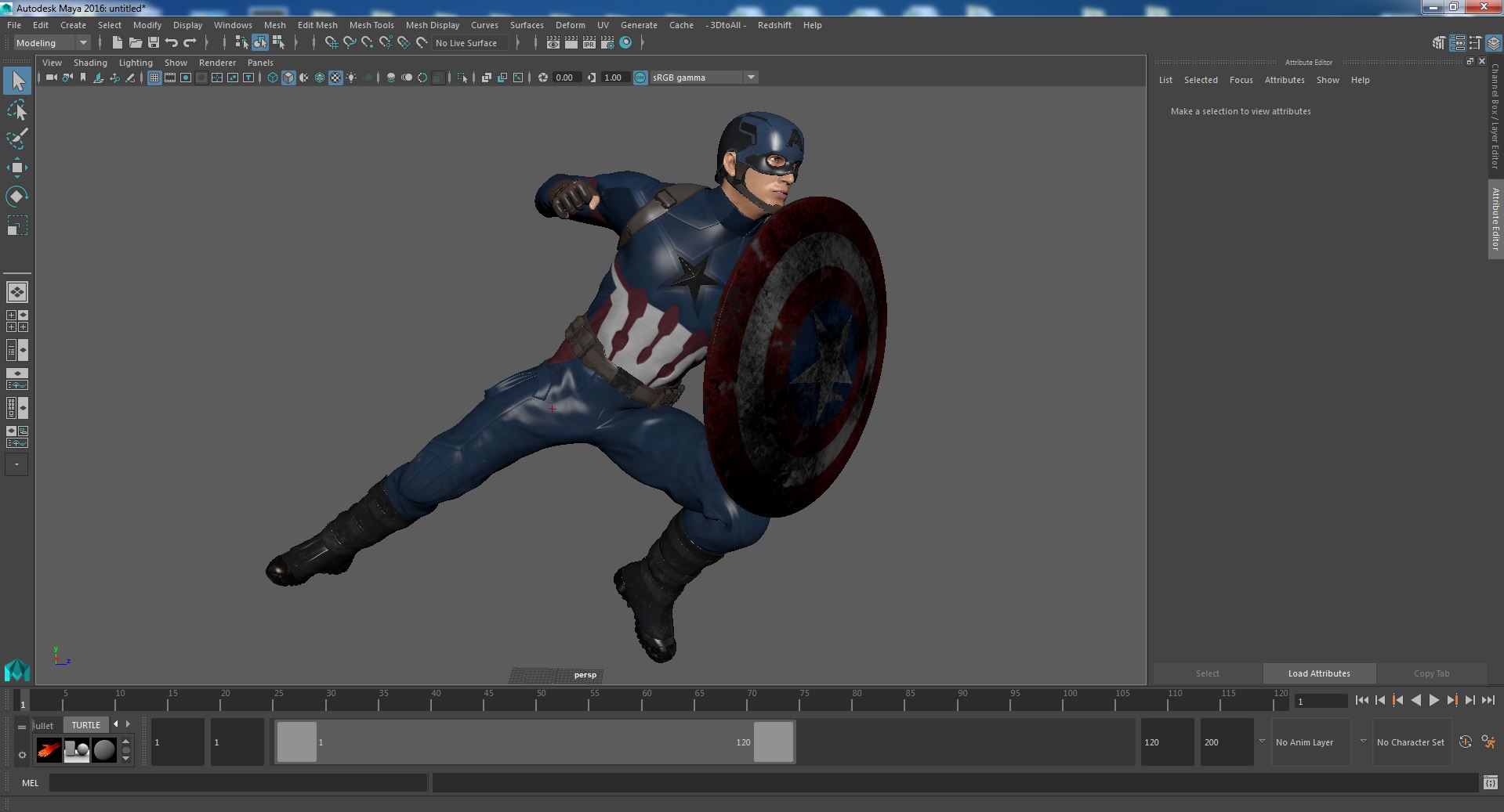 Captain America Attack Pose in Shabby Suit 3D