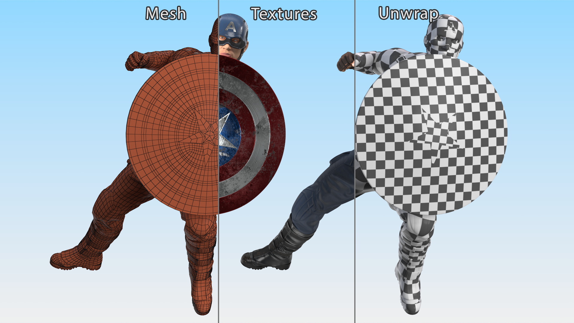 Captain America Attack Pose in Shabby Suit 3D