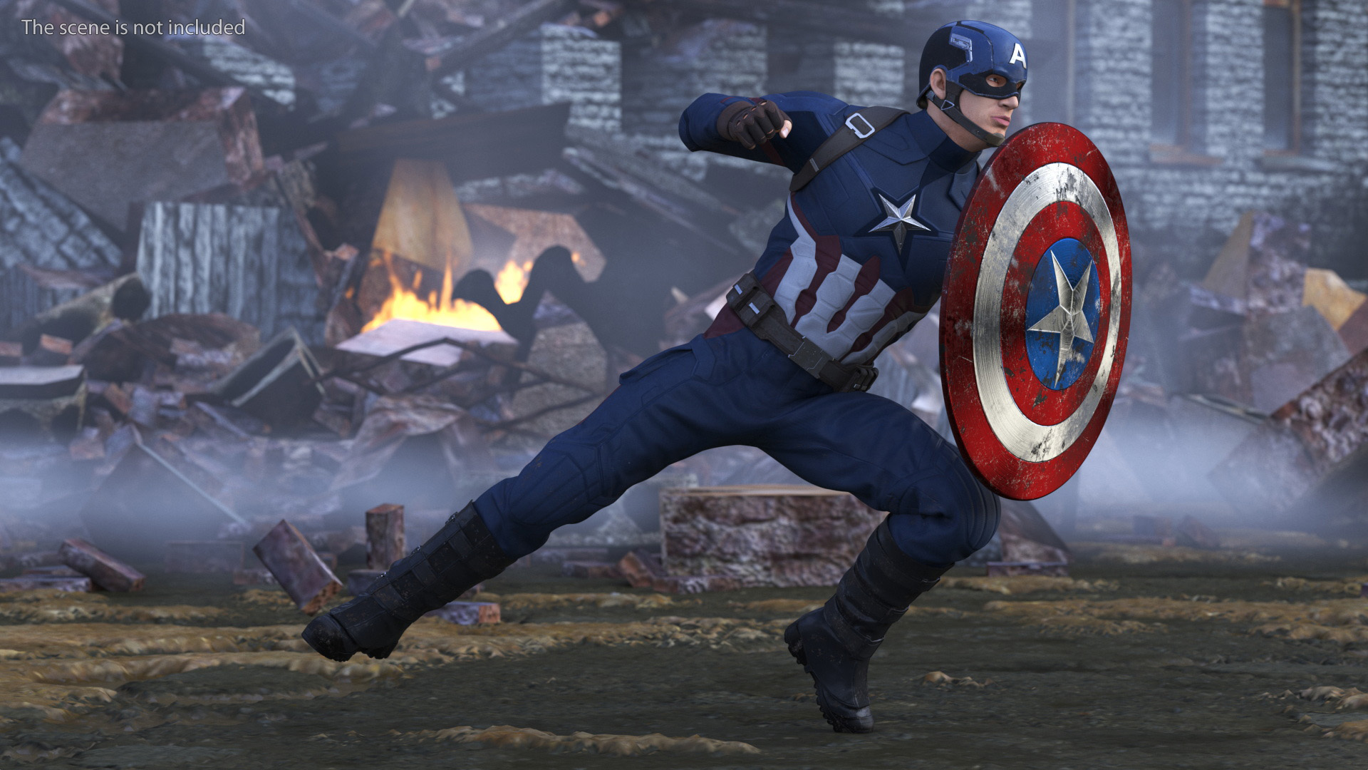 Captain America Attack Pose in Shabby Suit 3D