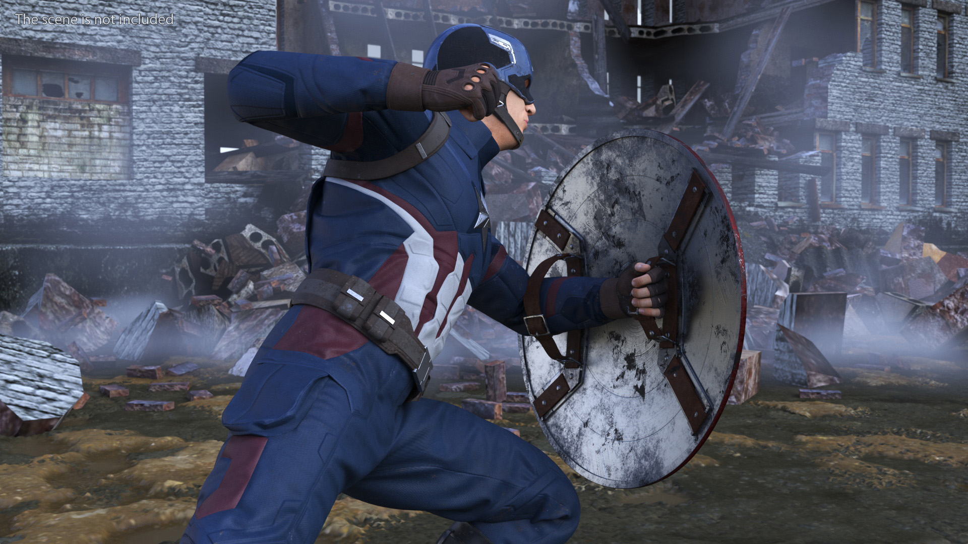 Captain America Attack Pose in Shabby Suit 3D