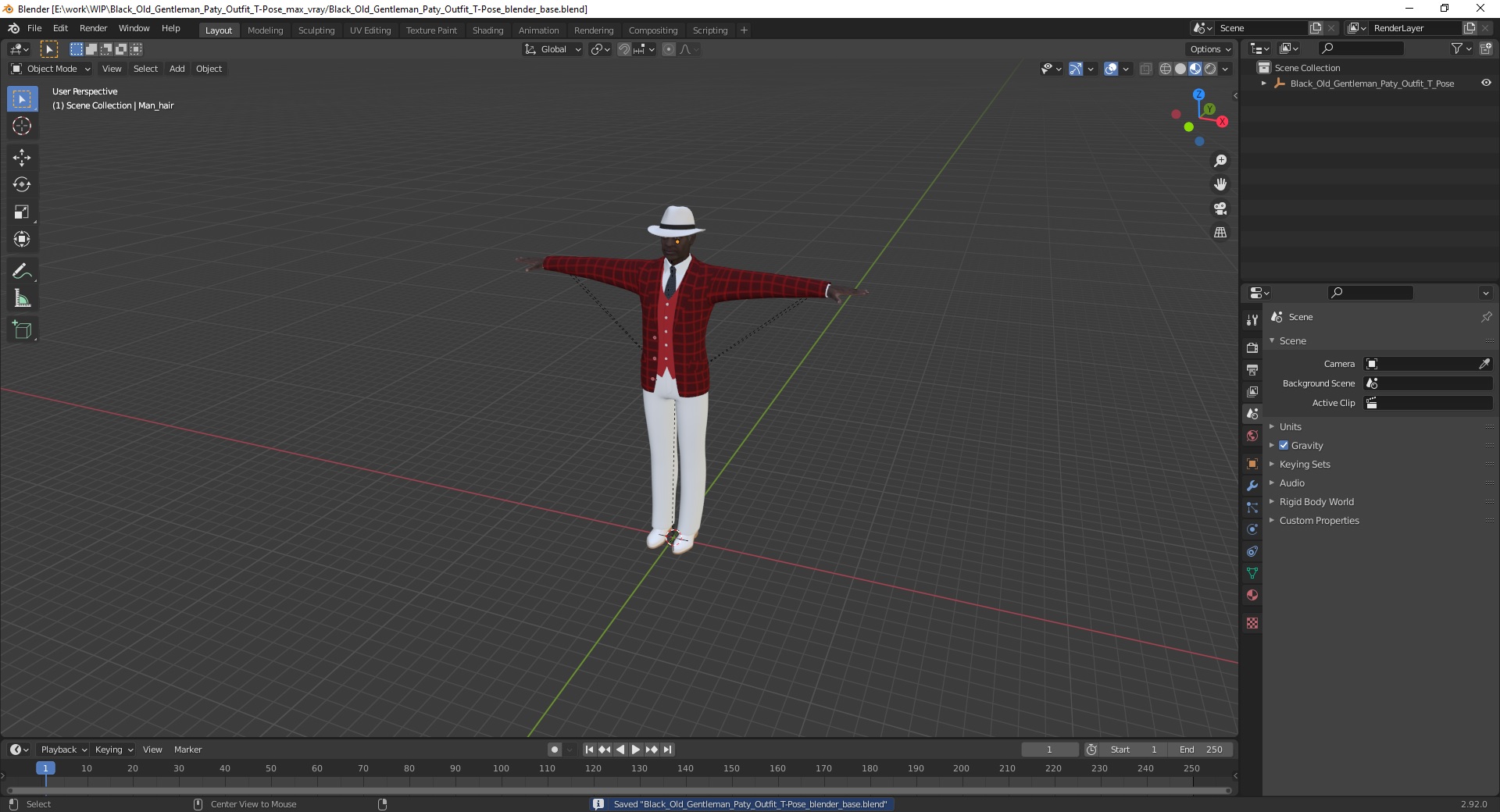 Black Old Gentleman Party Outfit T-Pose 3D model