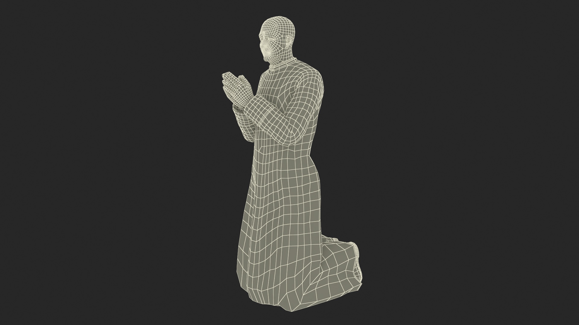 3D Catholic Priest Praying on His Knees