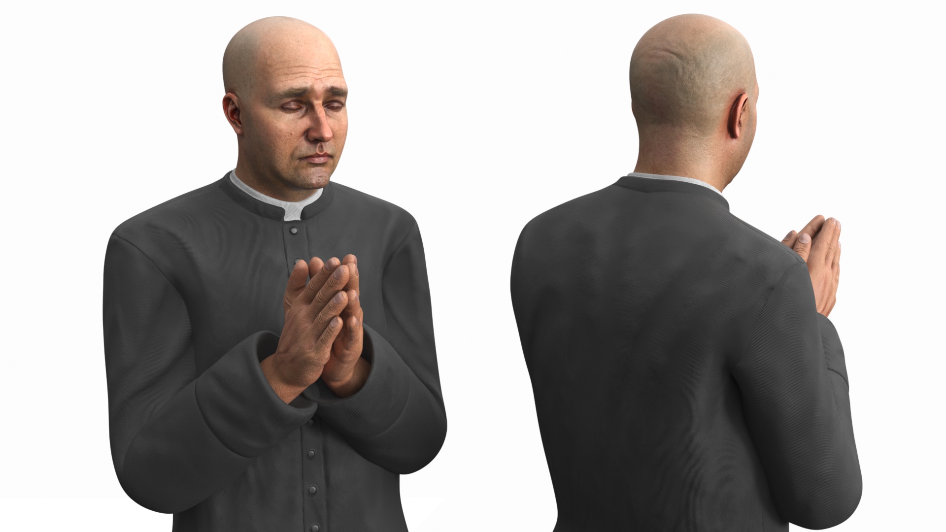 3D Catholic Priest Praying on His Knees