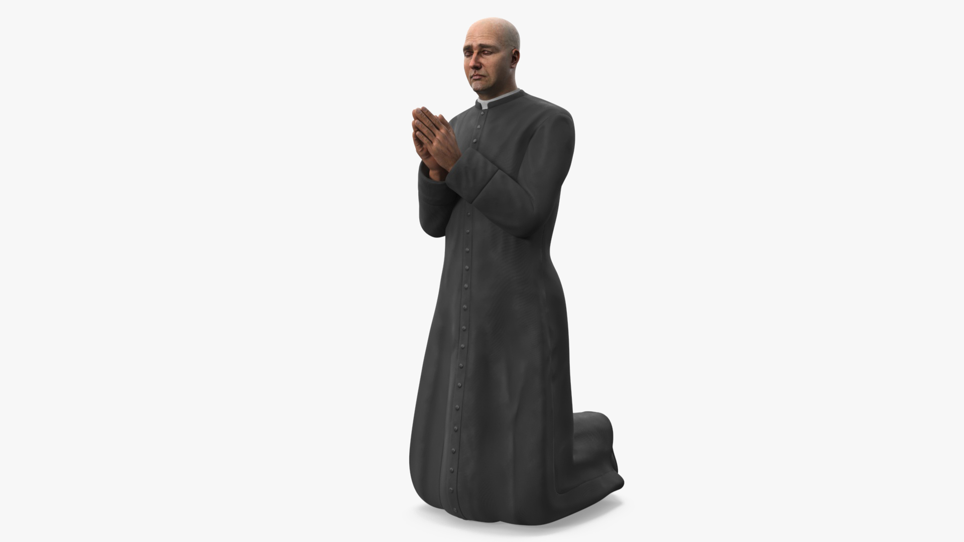 3D Catholic Priest Praying on His Knees