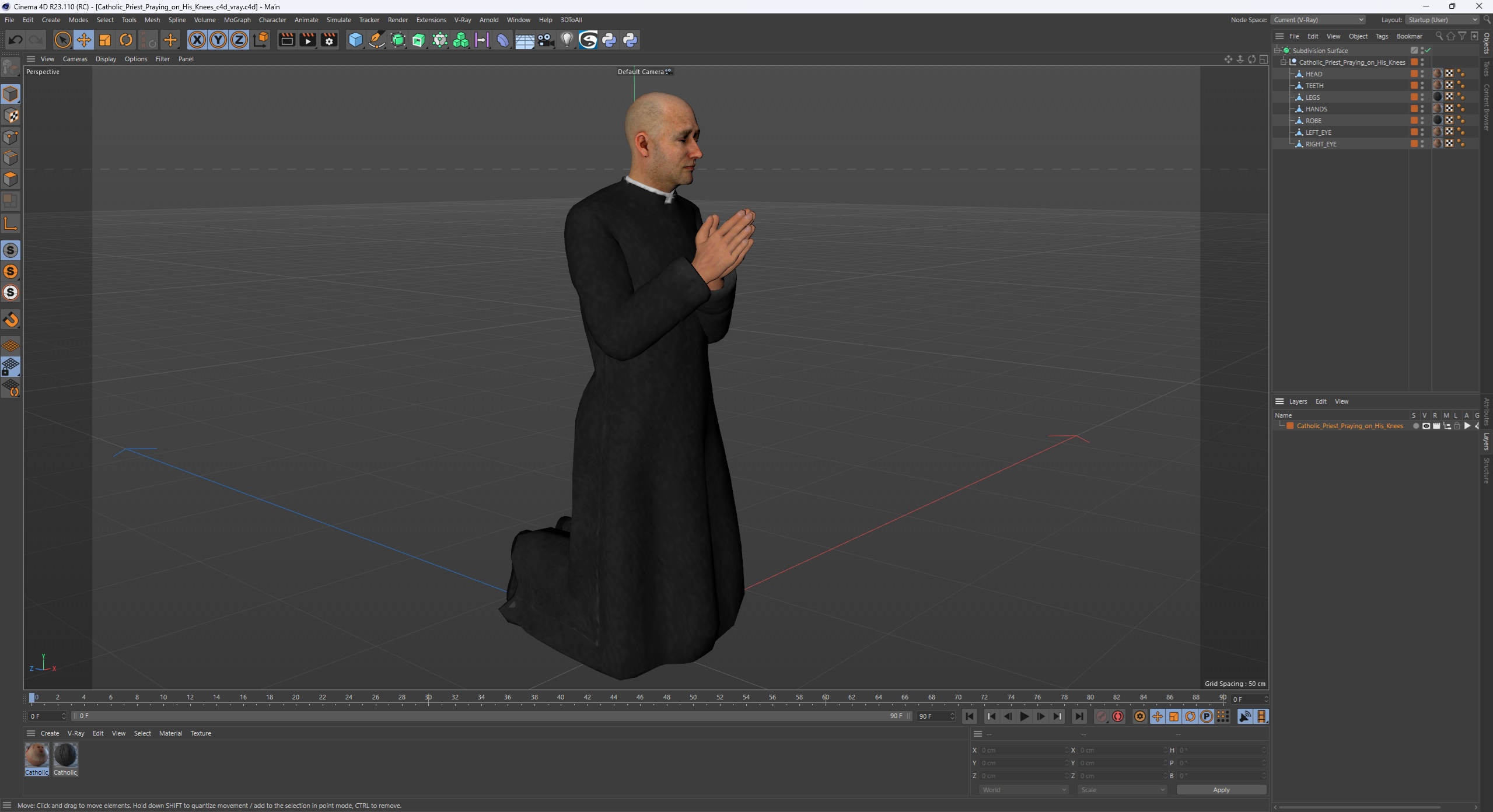 3D Catholic Priest Praying on His Knees