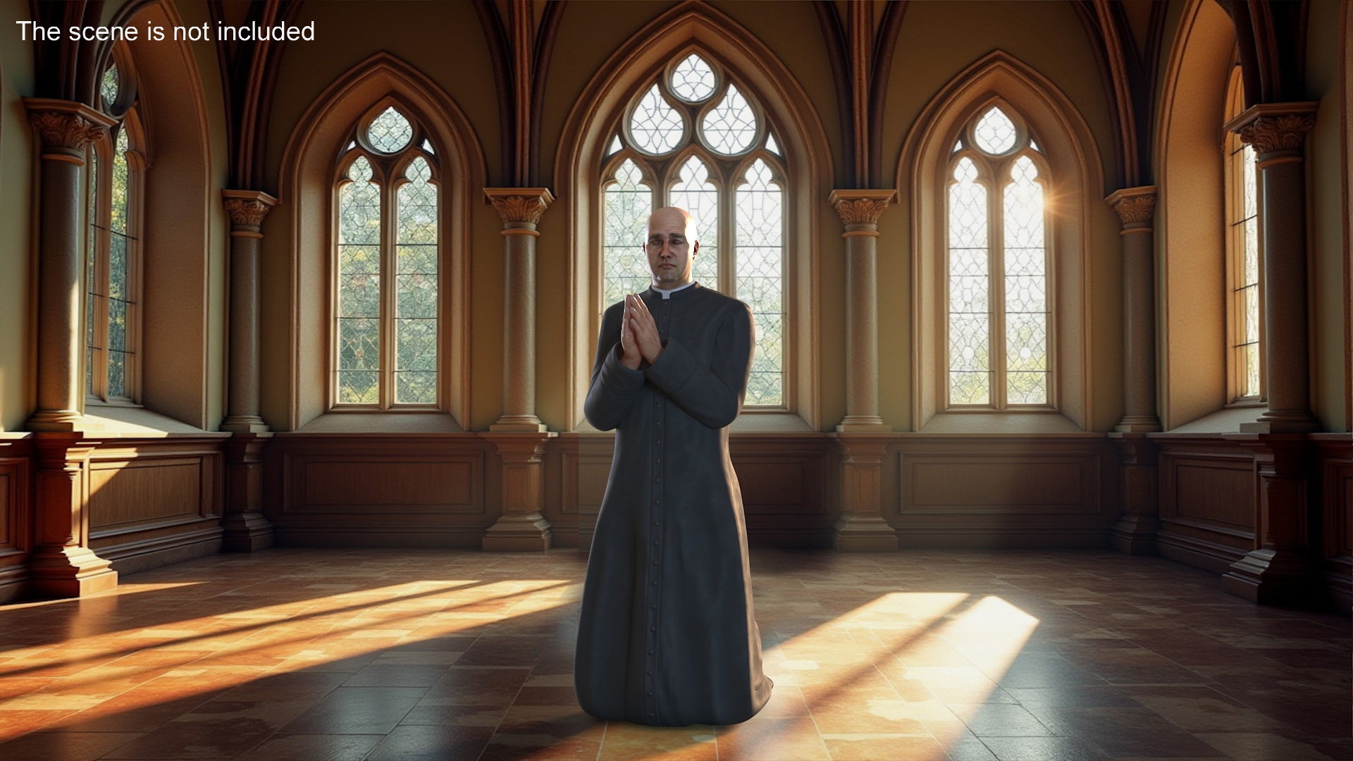 3D Catholic Priest Praying on His Knees