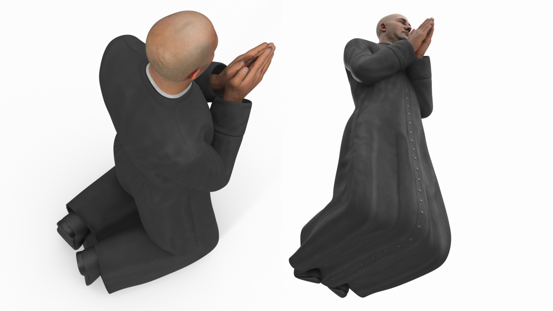 3D Catholic Priest Praying on His Knees