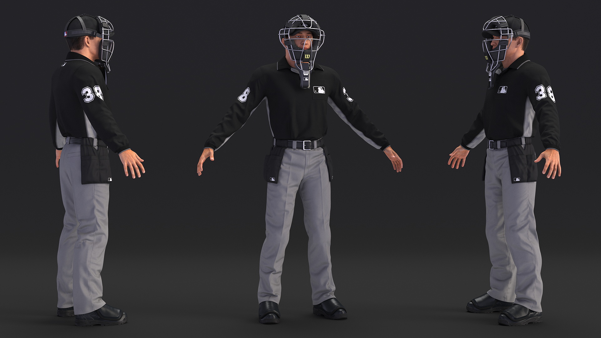 3D Baseball Umpire with Protective Mask and Cap Base Pose Fur model