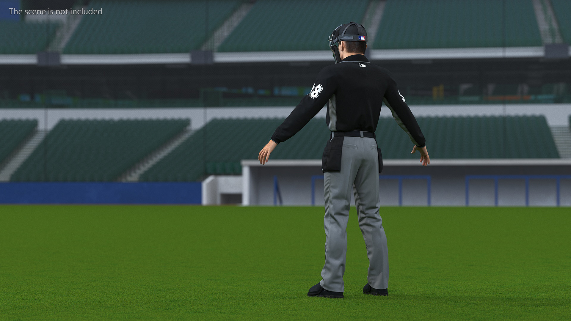 3D Baseball Umpire with Protective Mask and Cap Base Pose Fur model