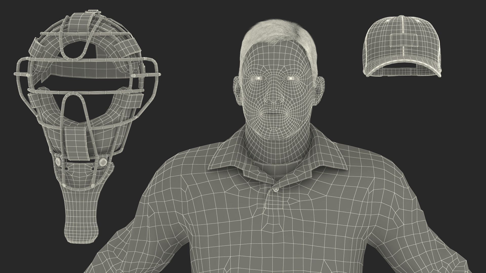 3D Baseball Umpire with Protective Mask and Cap Base Pose Fur model