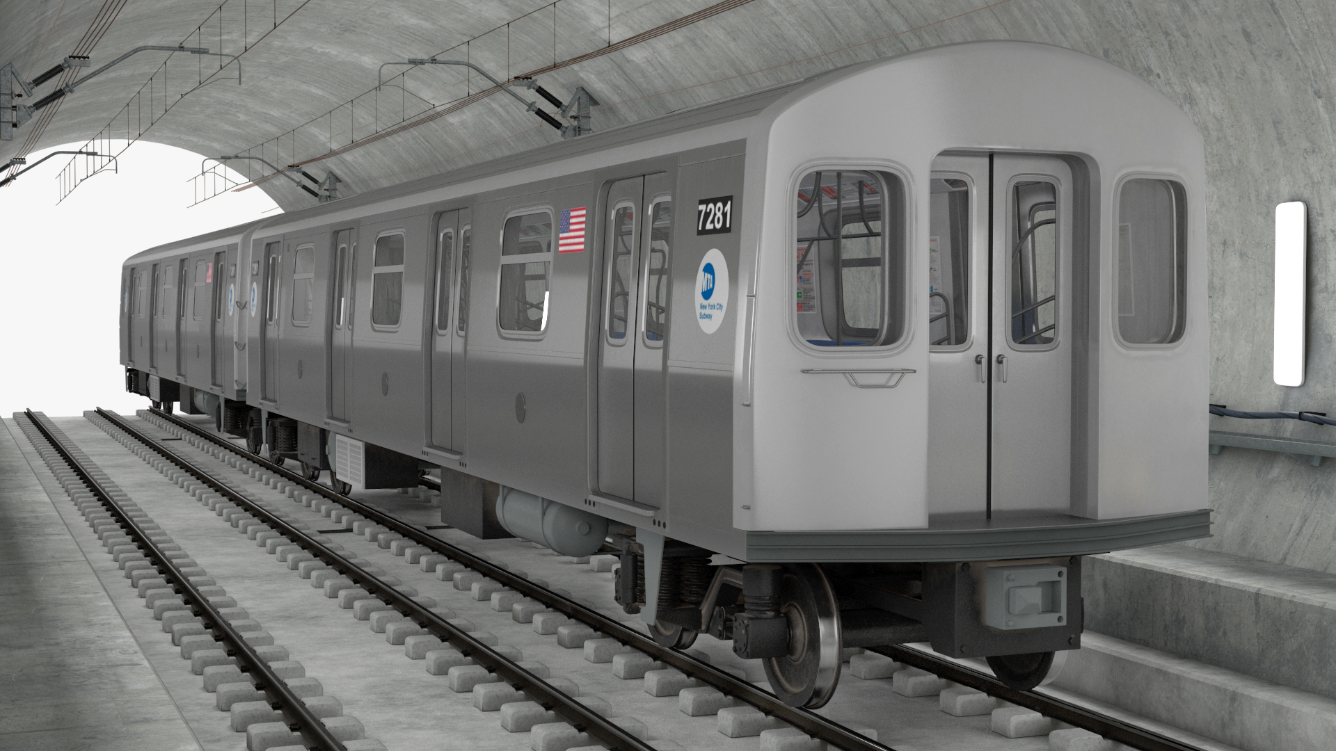 3D Subway Tunnel Section with Train and Worker model