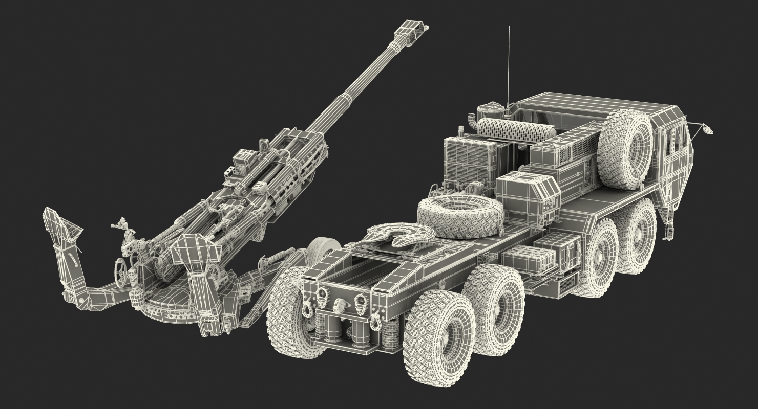 Truck Oshkosh HEMTT Towing M777 Howitzer Rigged 3D