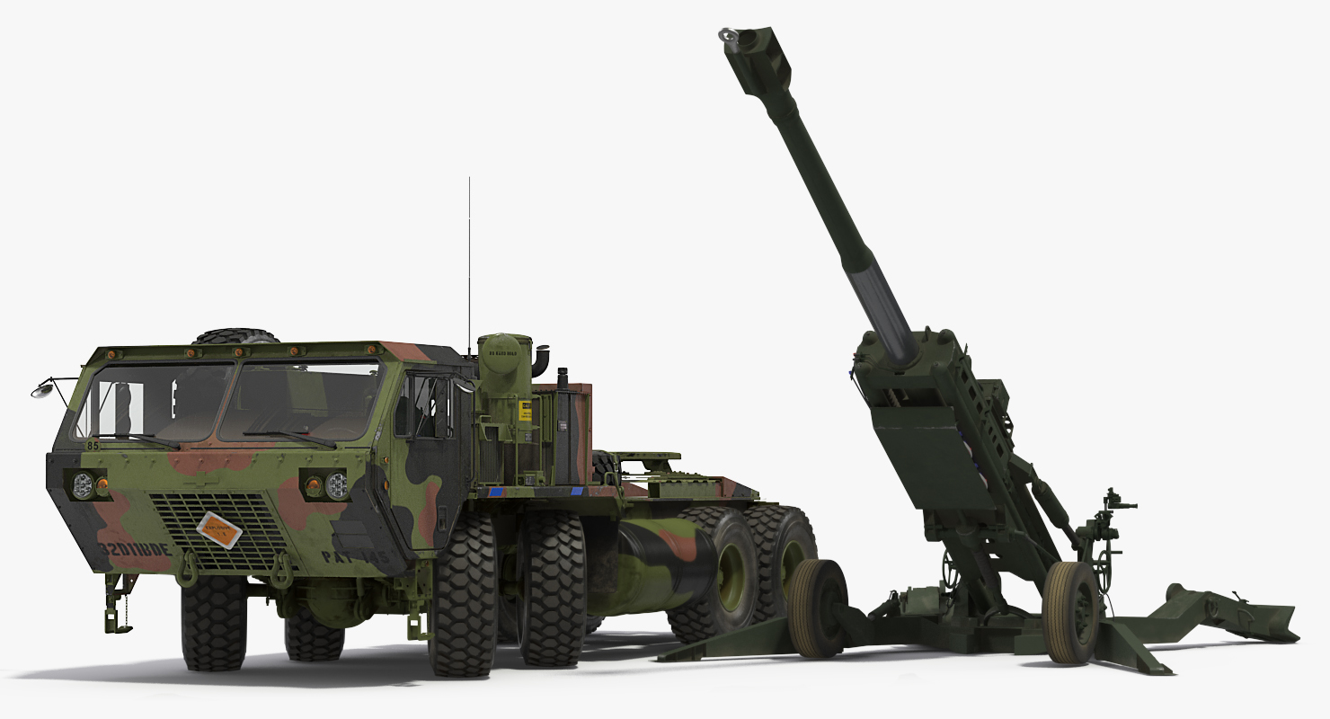 Truck Oshkosh HEMTT Towing M777 Howitzer Rigged 3D