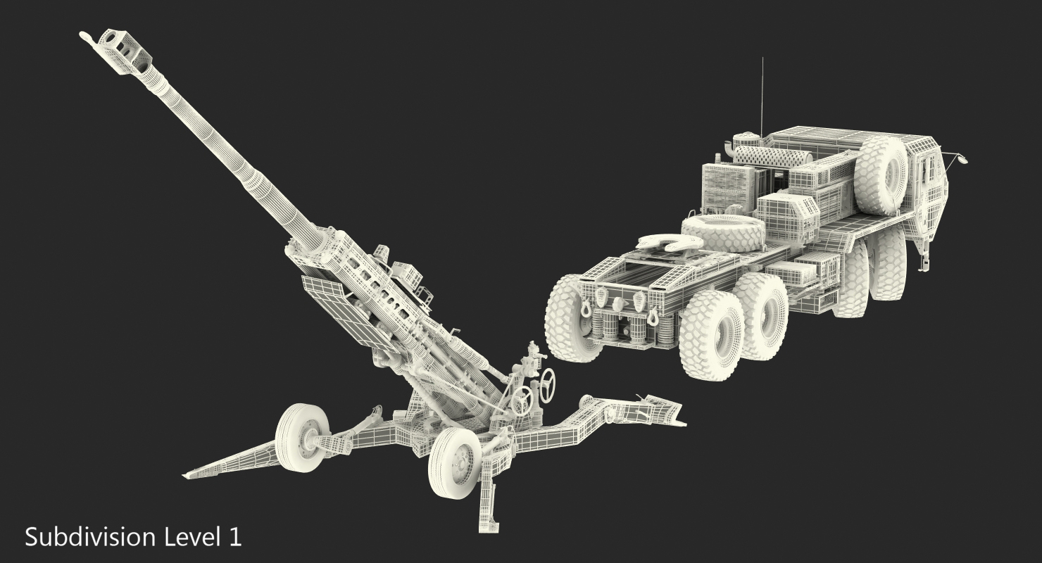 Truck Oshkosh HEMTT Towing M777 Howitzer Rigged 3D