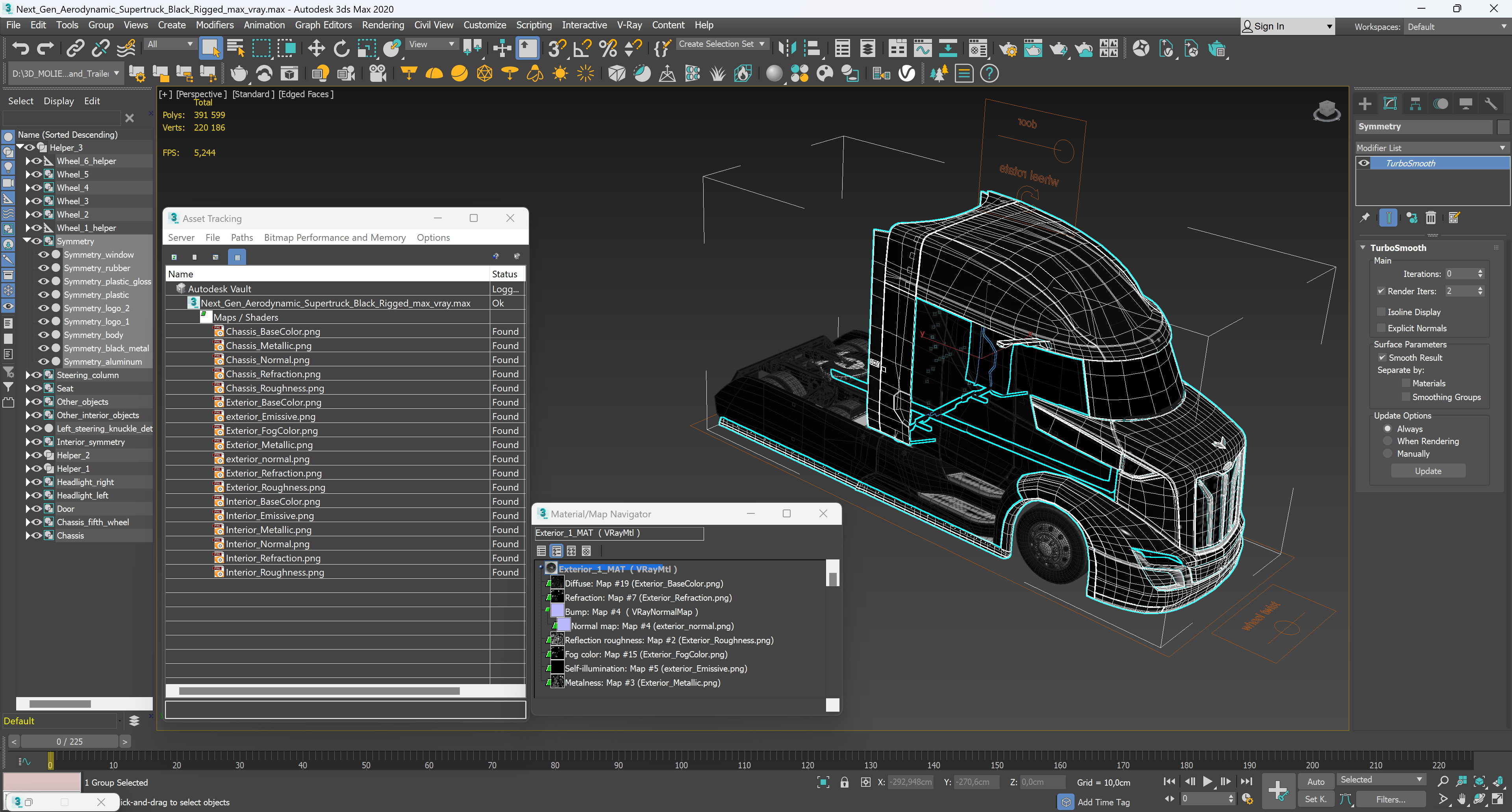 Next Gen Aerodynamic Supertruck Black Rigged 3D model