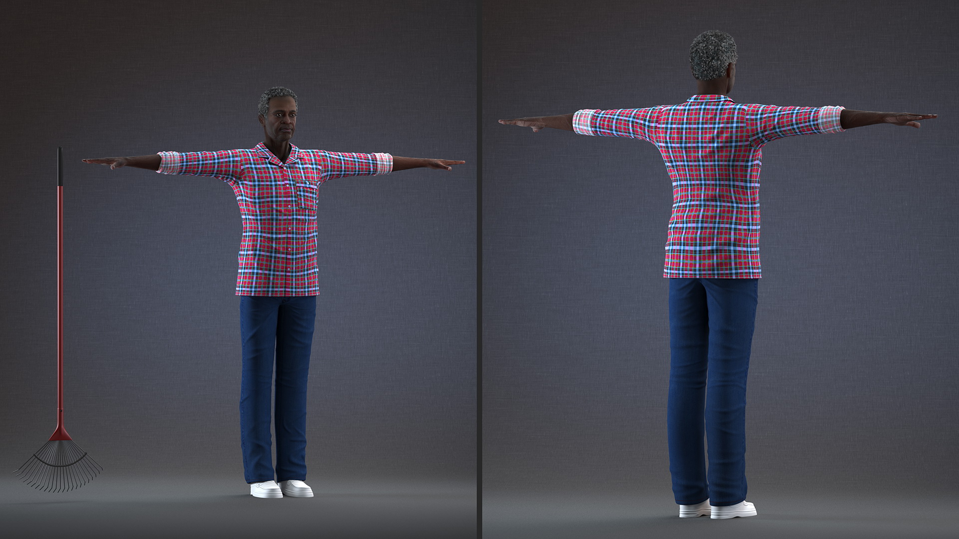 3D model Black Elderly Man Home Style T-Pose