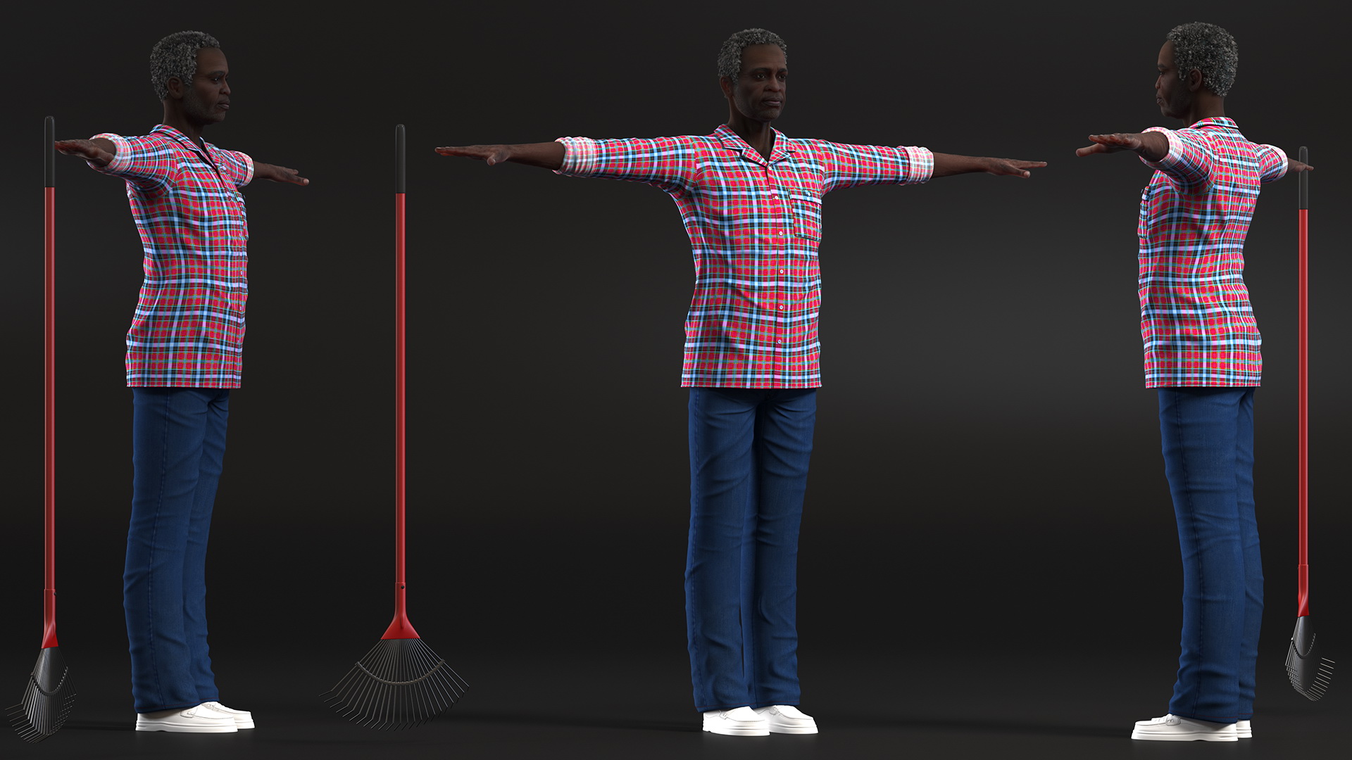 3D model Black Elderly Man Home Style T-Pose