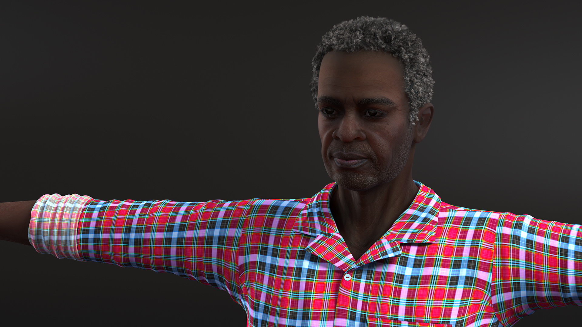 3D model Black Elderly Man Home Style T-Pose