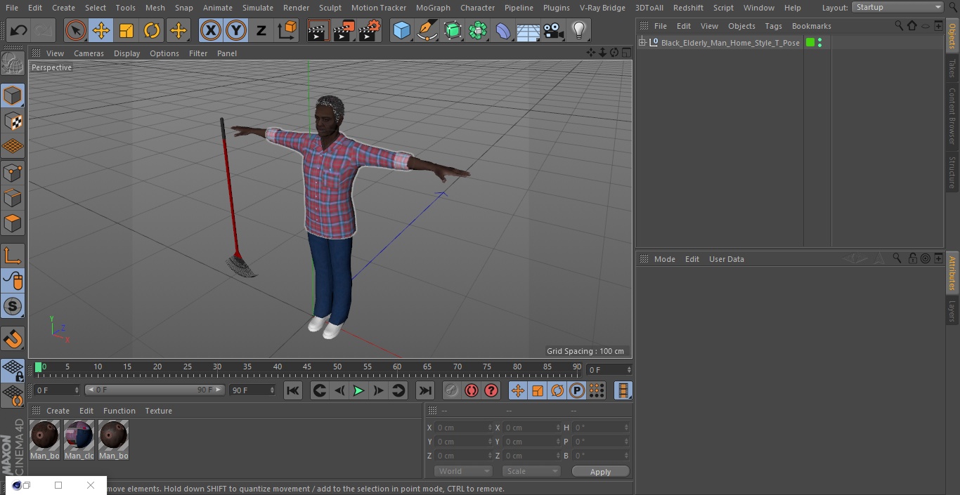 3D model Black Elderly Man Home Style T-Pose