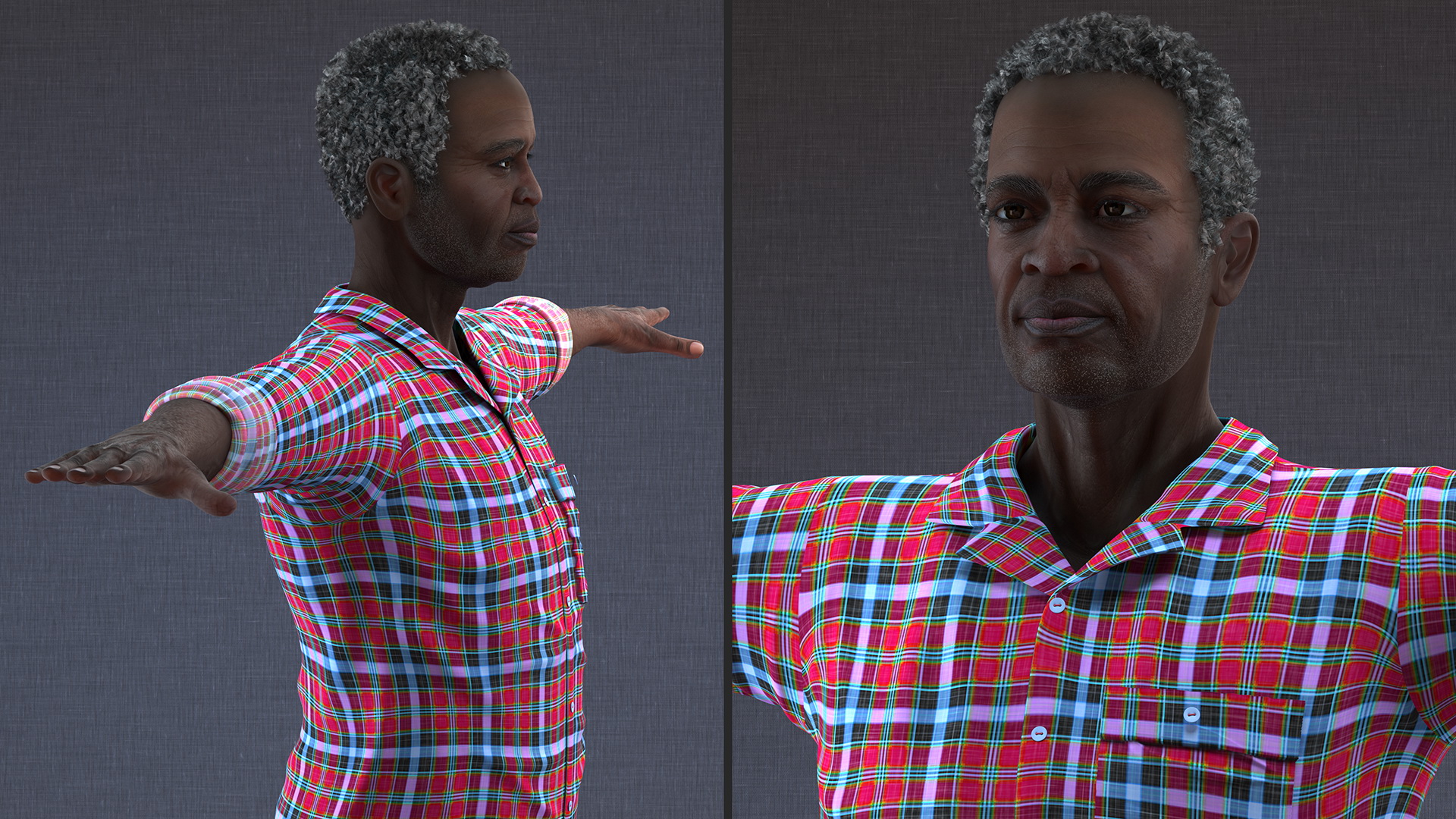 3D model Black Elderly Man Home Style T-Pose