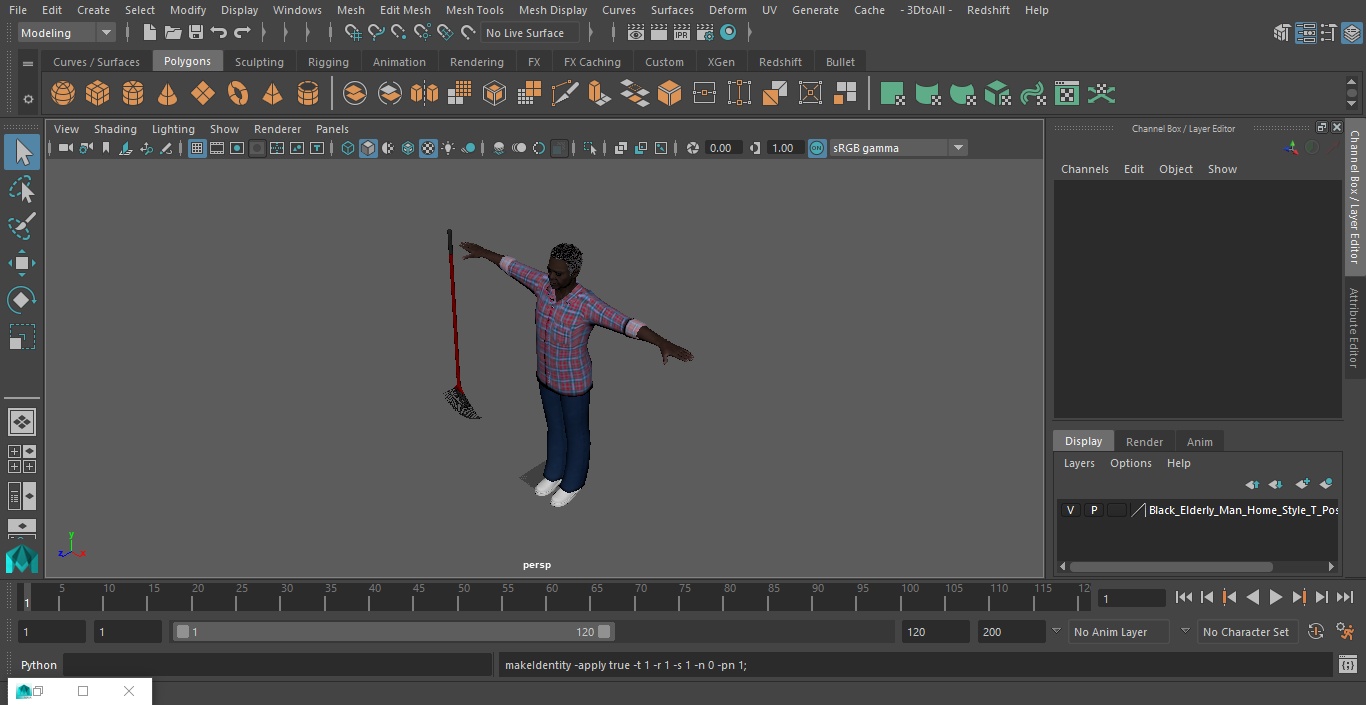 3D model Black Elderly Man Home Style T-Pose