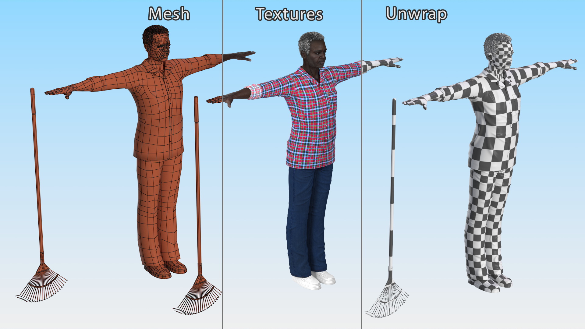 3D model Black Elderly Man Home Style T-Pose